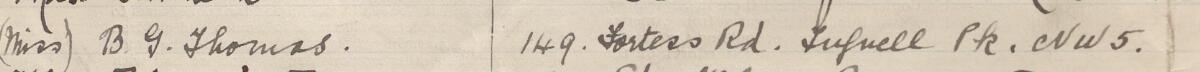 Image of Miss B G Thomas's signature and address in the petition