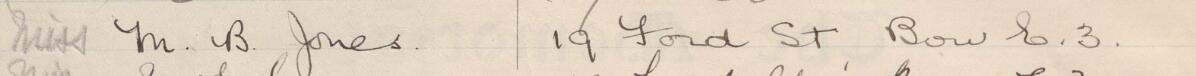 Image of Miss M B Jones's signature and address in the petition
