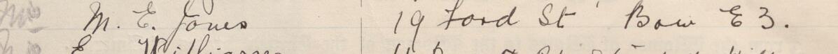 Image of Mrs M E Jones's signature and address in the petition