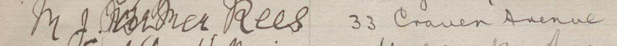 Image of M J Parker Rees's signature and address in the petition