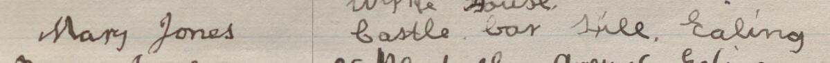 Image of Mary Jones's signature and address in the petition