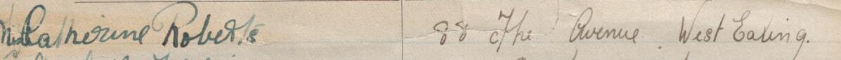 Image of Mrs Catherine Roberts's signature and address in the petition