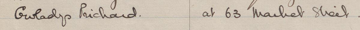 Image of Gwladys Prichard's signature and address in the petition