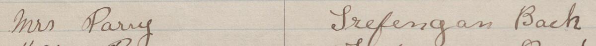 Image of Mrs Parry's signature and address in the petition