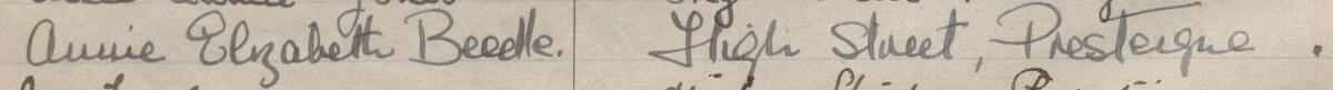 Image of Annie Elizabeth Beadle's signature and address in the petition