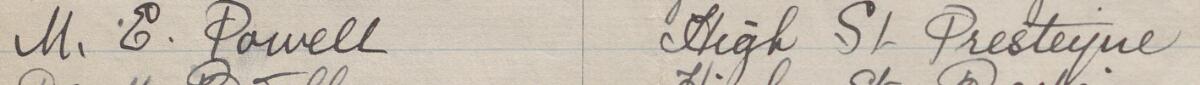 Image of M. E. Powell's signature and address in the petition