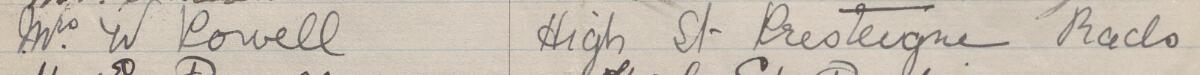 Image of Mrs W Powell's signature and address in the petition
