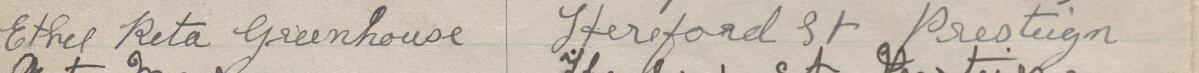 Image of Ethel Reta Greenhouse's signature and address in the petition