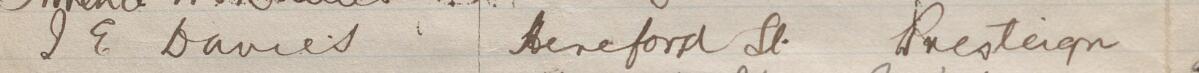 Image of I E Davies's signature and address in the petition