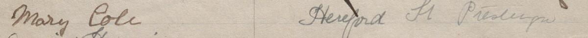 Image of Mary Cole's signature and address in the petition