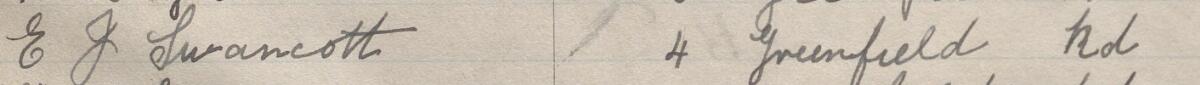 Image of E J Swancott's signature and address in the petition