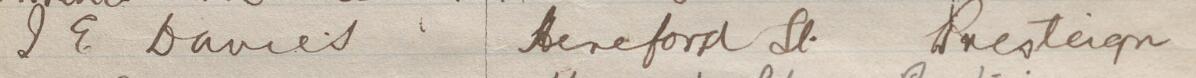 Image of J E Davies's signature and address in the petition