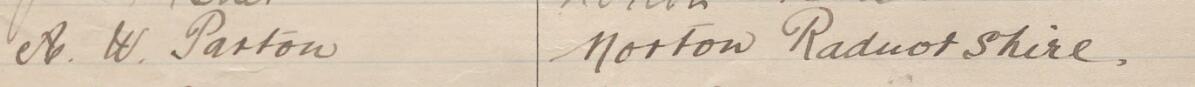 Image of A W Parton's signature and address in the petition