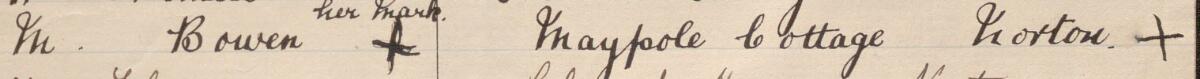 Image of M Bowen her mark's signature and address in the petition