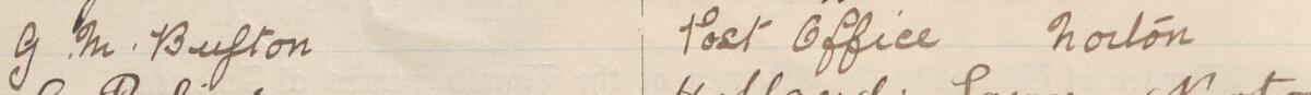 Image of G M Bufton's signature and address in the petition