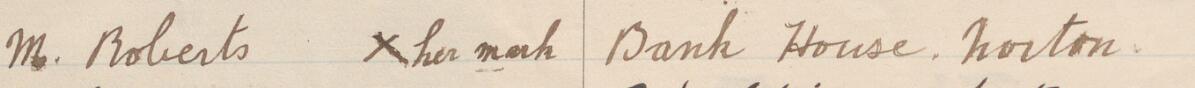 Image of M Roberts her mark's signature and address in the petition