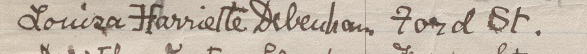 Image of Louisa Harriette Debenham's signature and address in the petition