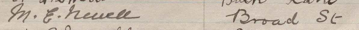 Image of M.E. Newell's signature and address in the petition