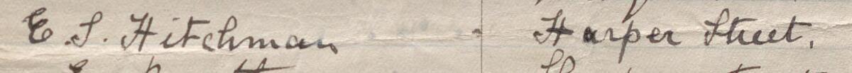 Image of E. S. Hitchman's signature and address in the petition