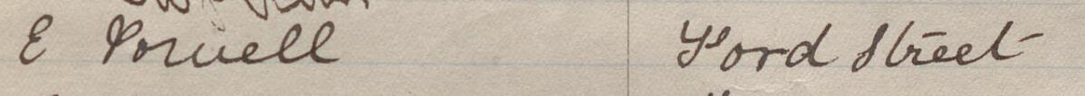 Image of E Powell's signature and address in the petition