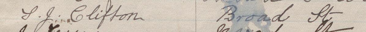 Image of S J Clifton's signature and address in the petition