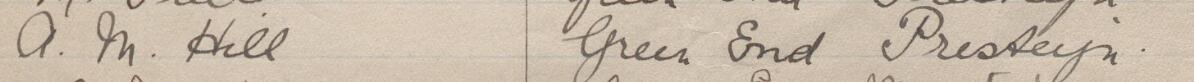 Image of A M Hill's signature and address in the petition
