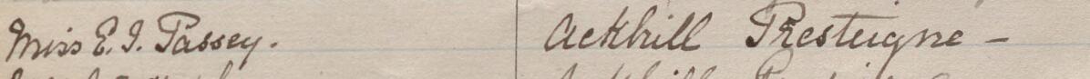 Image of Miss E I Passey's signature and address in the petition