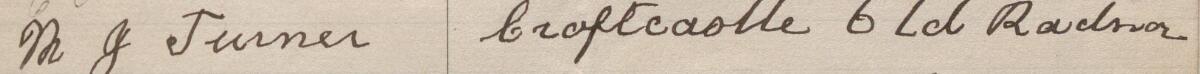 Image of M J Turner's signature and address in the petition
