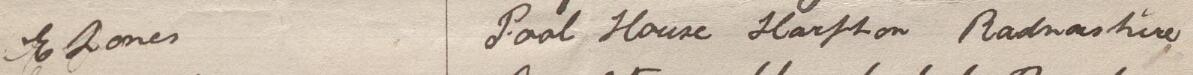 Image of E Jones's signature and address in the petition