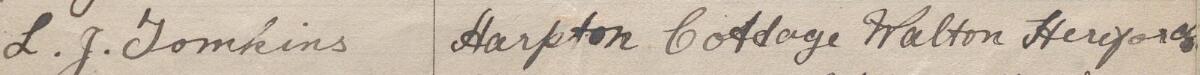 Image of L. J Tomkins's signature and address in the petition