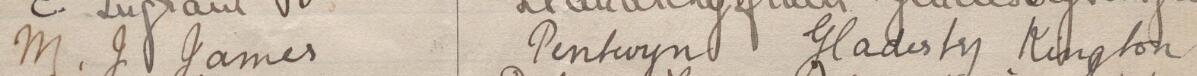Image of M. J. James's signature and address in the petition