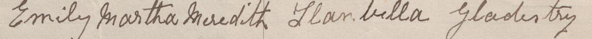 Image of Emily Martha Meredith's signature and address in the petition