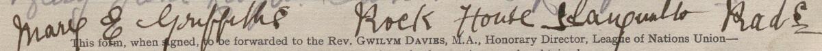 Image of Mary E Griffiths's signature and address in the petition
