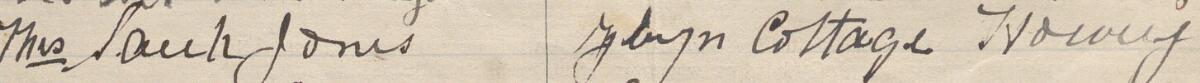 Image of Mrs Sarah Jones's signature and address in the petition