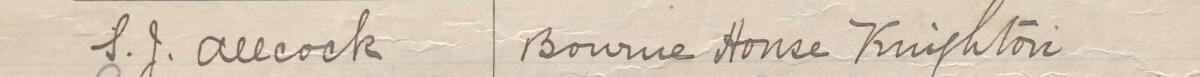 Image of S. J. Allcock's signature and address in the petition