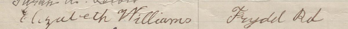 Image of Elizabeth Williams's signature and address in the petition