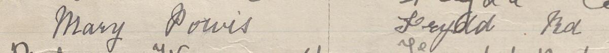 Image of Mary Powis's signature and address in the petition
