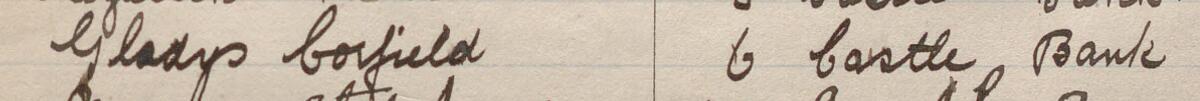 Image of Gladys Corfield's signature and address in the petition
