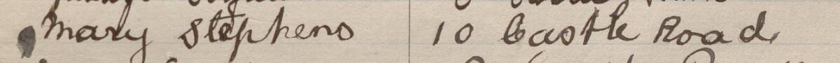 Image of Mary Stephens's signature and address in the petition