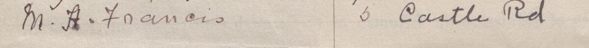 Image of M. A. Francis's signature and address in the petition