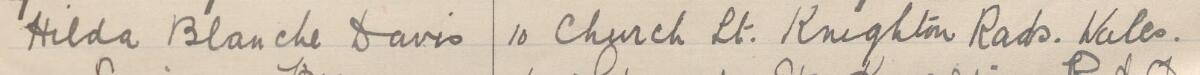 Image of Hilda Blanche Davis's signature and address in the petition