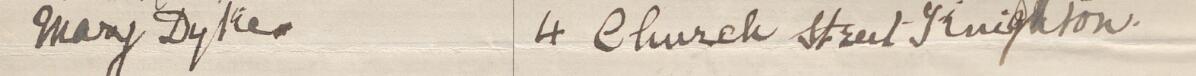 Image of Mary Dykes's signature and address in the petition
