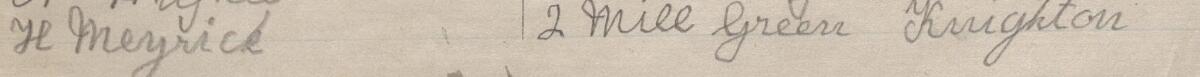 Image of H Meyrick's signature and address in the petition