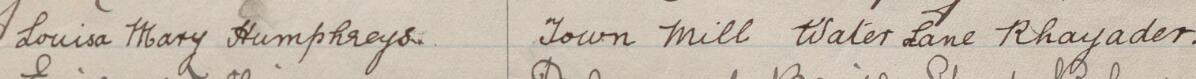 Image of Louisa Mary Humphreys's signature and address in the petition