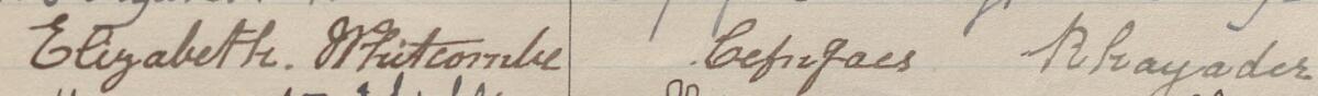 Image of Elizabeth Whitcombe's signature and address in the petition