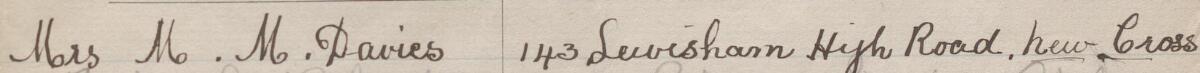 Image of Mrs M M Davies's signature and address in the petition