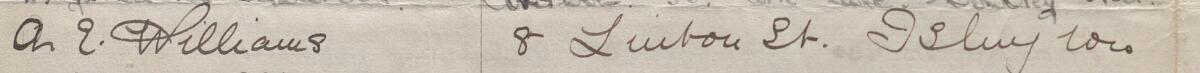 Image of A E Williams's signature and address in the petition