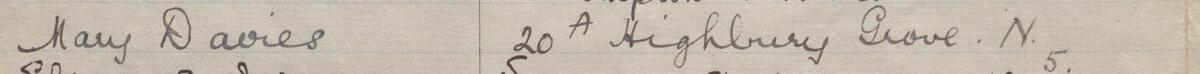 Image of Mary Davies's signature and address in the petition