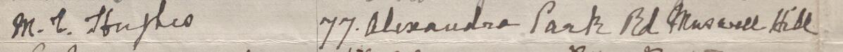 Image of M C Hughes's signature and address in the petition