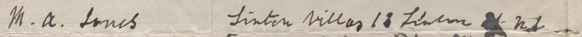 Image of M A Jones's signature and address in the petition